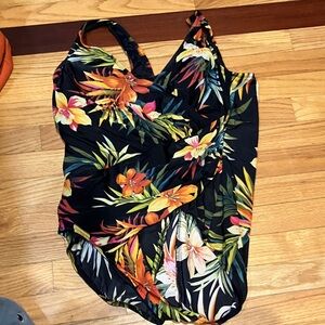 Miraclesuit Black Tropical Floral One Piece Swimsuit